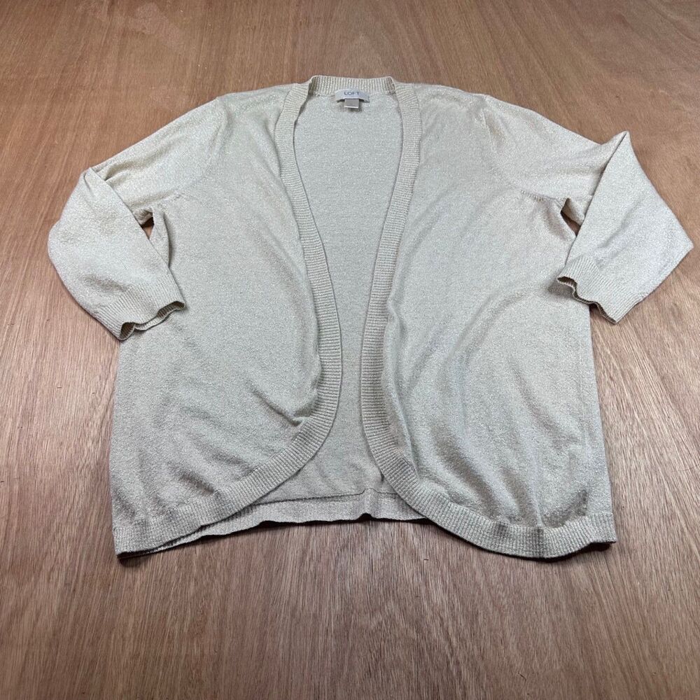 LOFT Metallic Cream Open-Front Cardigan